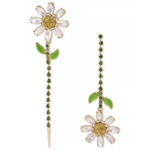 🆕 Betsey Johnson Gold-Tone Crystal Daisy Linear Drop Sparkle Earrings NWT New!